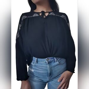 Rock & Republic Black Blouse with Metallic Details